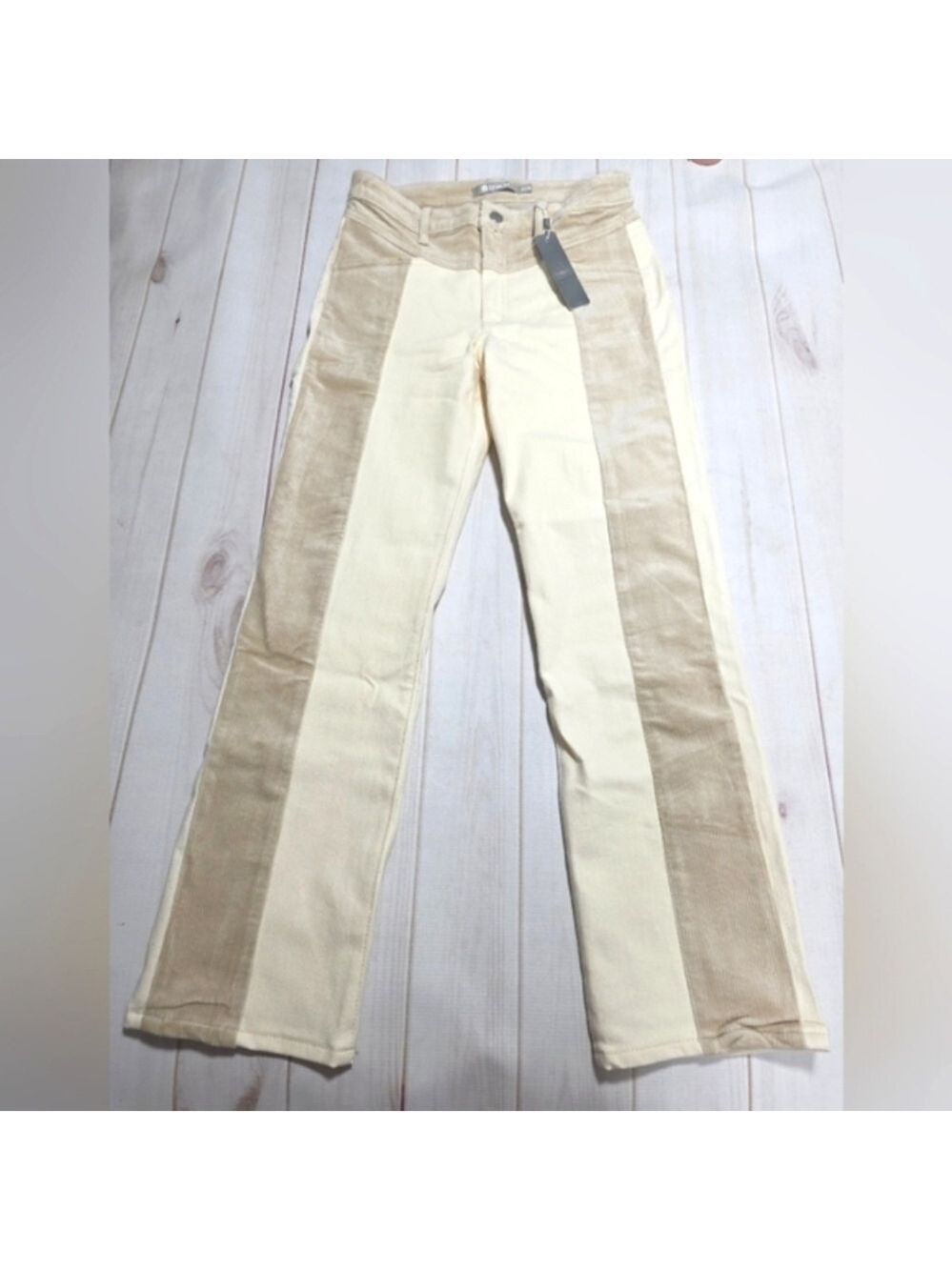 Tractr Two Tone Cream Denim With Tan Corduroy Panels Size 6/28 - New With Tags